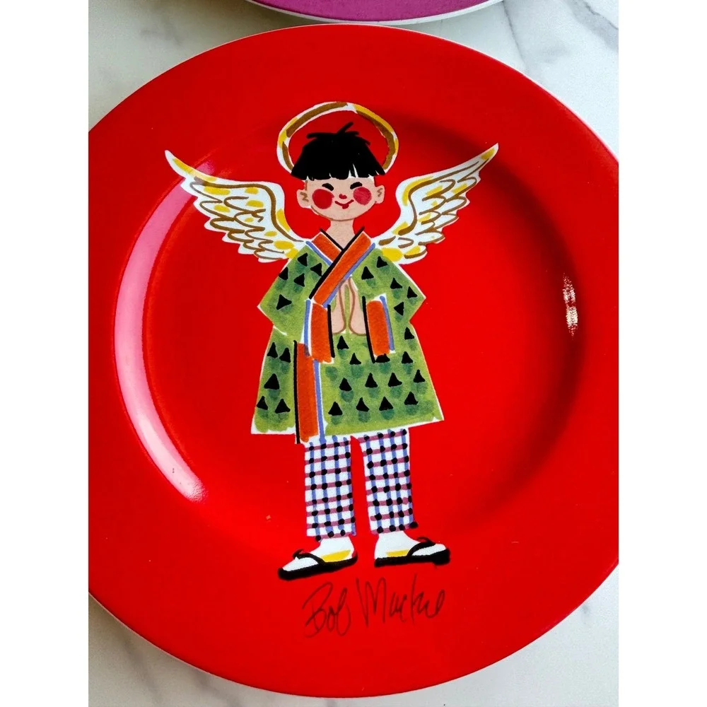 Bob Mackie Home‎ Sakura Happy Angel Stoneware Salad Plates 4 Pc Multicolor 8in